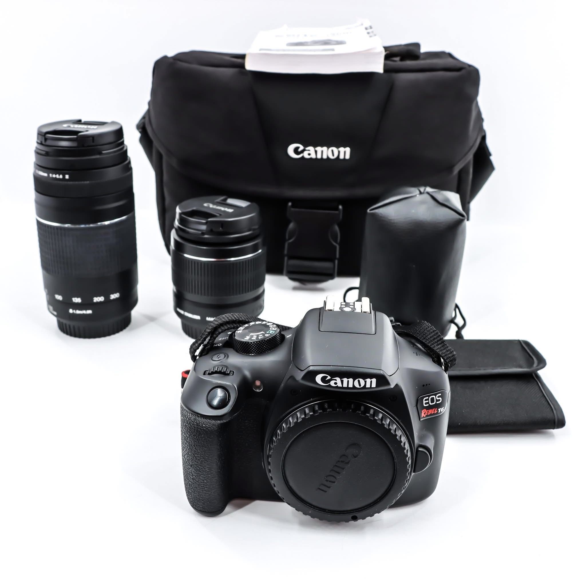 CANON EOS REBEL T6 18.0MP DIGITAL SLR CAMERA LENS KIT 75-300MM 18-55MM BAG
