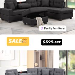 Sectional + Ottoman Grey Or Black Color NEW