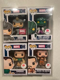Spiderman Villains Funko Pop Set *MINT* Walgreens MCC Exclusive Rhino Lizard Sandman Kraven 309 Marvel 334 with protectors 524 Sinister Six 525