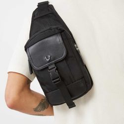 True Religion Ivan Sling Bag Canvas Faux Leather Luxury Brand-New (NoTags)