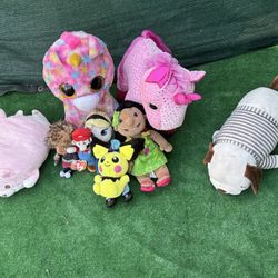 Collection Of Plus Animals Including Unicorn and Disney Dolls