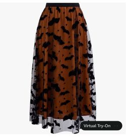 Halloween Bat Print Tulle Midi Skirt
