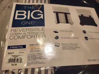 The Big One Reversible down-alternative comforter twin/TXL navy/gray/white NIB NOS