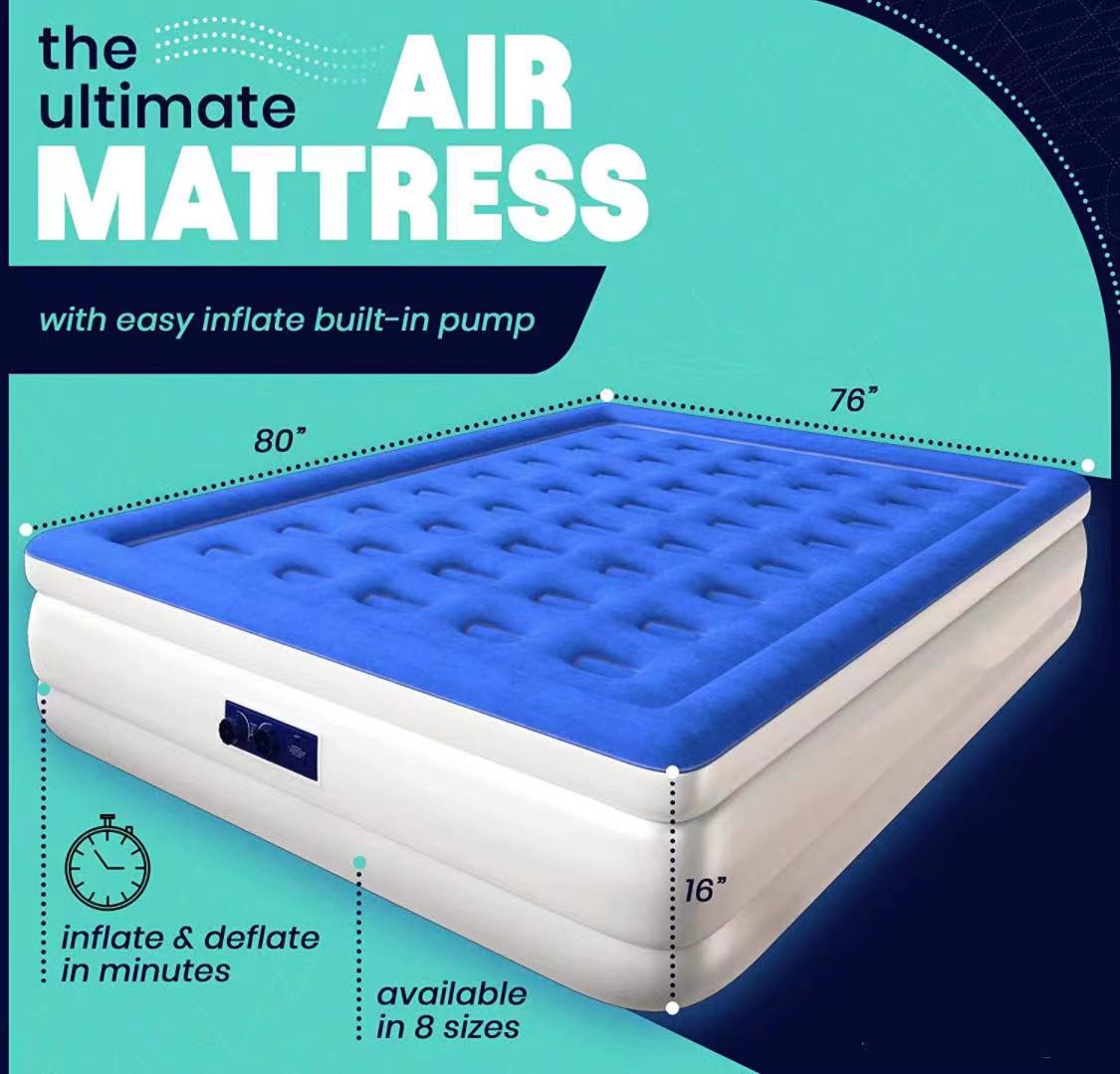 King Size  Air Mattress for Camping,16 Inch Double Height Inflatable Bed with Built-in Dual Pump