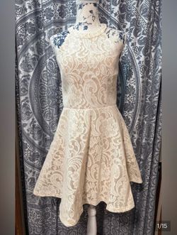 Windsor white lace/burlap fit and flare dress (small)