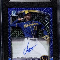  2025 Bowman Chrome Jesus Made Blue  Mojo Refractor- 116/150 Brewers SGC 10 MINT