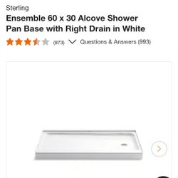 Sterling
Ensemble 60 x 30 Alcove Shower Pan Base with Right Drain in White