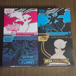 Pokemon Cards Scarlet and Violet Black Bolt, White Flare, Mega Evolution Phantasmal Flames and Mega Evolution(Mega Gardevoir) Elite Trainer Boxes