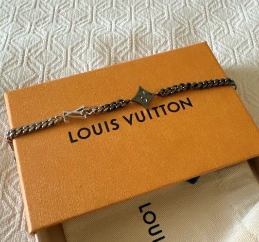 Letter Flower Cuban Chain Metal Bracelet Men's Silver