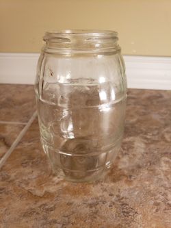 Vintage Barrel Looking Clear Glass Embossed Jar