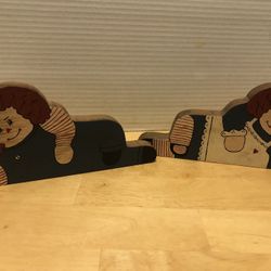 Raggedy, Ann &  Andy Wooden painted shelf sitters