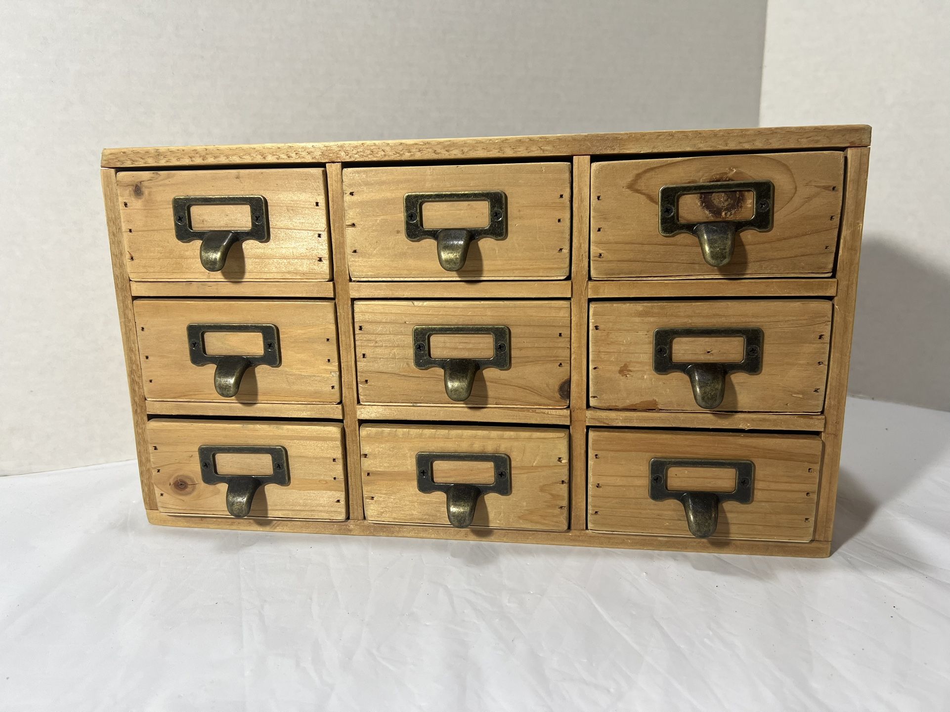 Wood Drawer Organizer Desktop Storage Cabinet Box Drawers for Home Office Desk Organization and Storage 9 Drawer Mini Chest with Metal Handles 