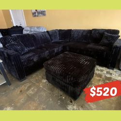 $0 Down! Furry corduroy sectional with ottoman