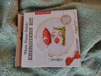 Kikkerland Mini Cross Stitch Embroidery Kit mushrooms