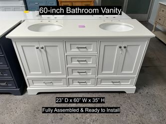 60" Bathroom Vanity with Carrara Marble Countertop & Solid Wood & Plywood Cabinet #3561