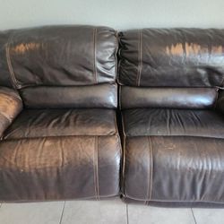 Brown Leather Recliner 3 Seat Sofa Couch 