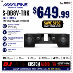 Alpine S Series 2 X 8" Dual Voice Coil Subwoofers 1800 Watts Ported Box S-DB8V -TRK 🚨 Payment Options Available 🚨 No Credit Needed 🚨