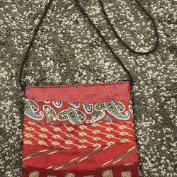Handmade Burgundy Multicolor Shoulder Bag w Paisley, Geometric Patterns, Small