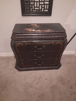 Black Ornate Bombe 3-Drawer Chest