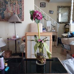 Faux Plant Flower Glass Vase Home Decor