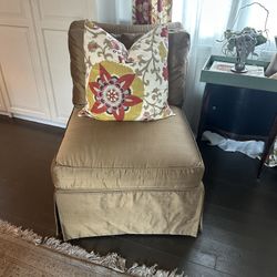 Gold silk Armless Chair With Removable Down Filled Cushions