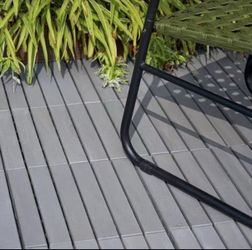 Gray Square Acacia Wood Interlocking Flooring Deck Tiles Striped Pattern Outdoor For Patio(Pack of 40 Tiles)