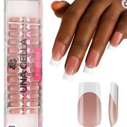 UNA GELLA French Gel Nail Tips Medium Square French Nail Tips Fake Nails 120Pcs Square French Tips Press on Nails Pre-finish Tip Primer & Base Coat 
