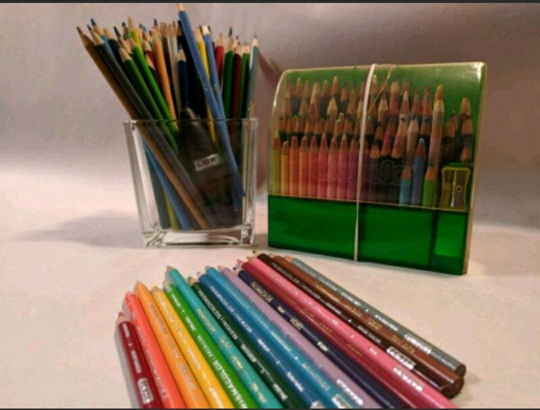a lot of colored pencils