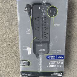Commercial Electric 12 ft. Braided Cord 8-Outlet Surge Protector with USB