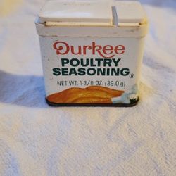 Vintage Durkee Poultry Seasoning Spice Tin.  Excellent Condition!!  Almost full.  Please see all pictures as part of the description.   Please check o