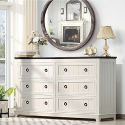 6 Drawers Dresser for Bedroom, Farmhouse 54'' White Dresser