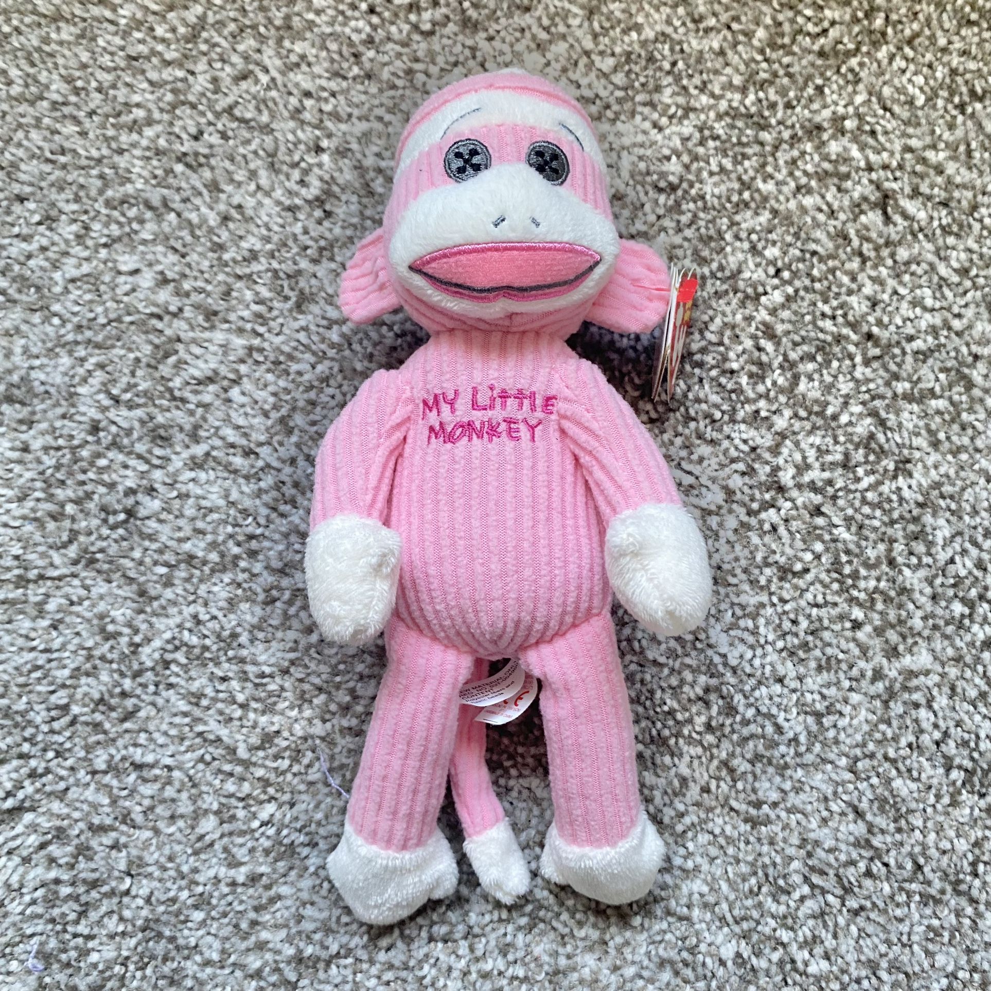 Ty Beanie Baby My Little Monkey Pink Sock Monkey