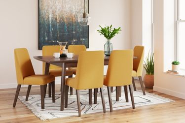 Lyncott Mustard/Brown Extension Dining Table w/ 6 Chairs