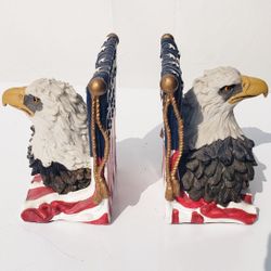 Vintage Bald Eagle American Flag Bookends