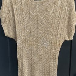 INC International Concepts Women Sweater Pullover Dress Dolman Sleeve Gold Metallic 