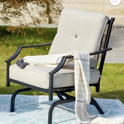 patio metal chair with thick cushions, outdoor furniture suitable for bistros, terraces, and gardens (beige).