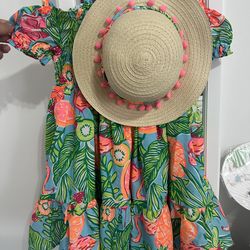 C&C Summer Dress With Hat Sz 8 Girl