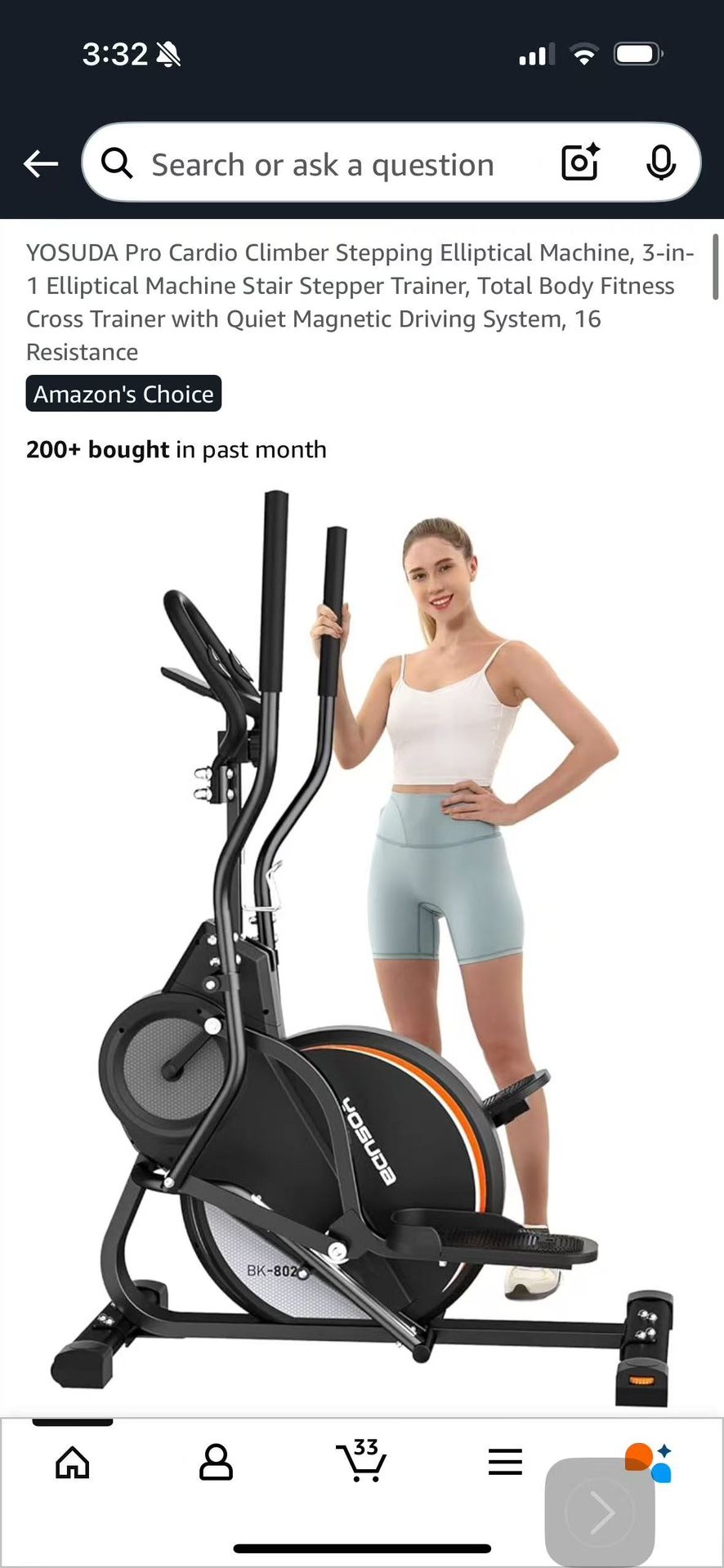 Pro Cardio Climber Stepping Elliptical Machine, 3-in-1 Elliptical Machine Stair Stepper Trainer, Total Body Fitness Cross Trainer with Quiet Ma