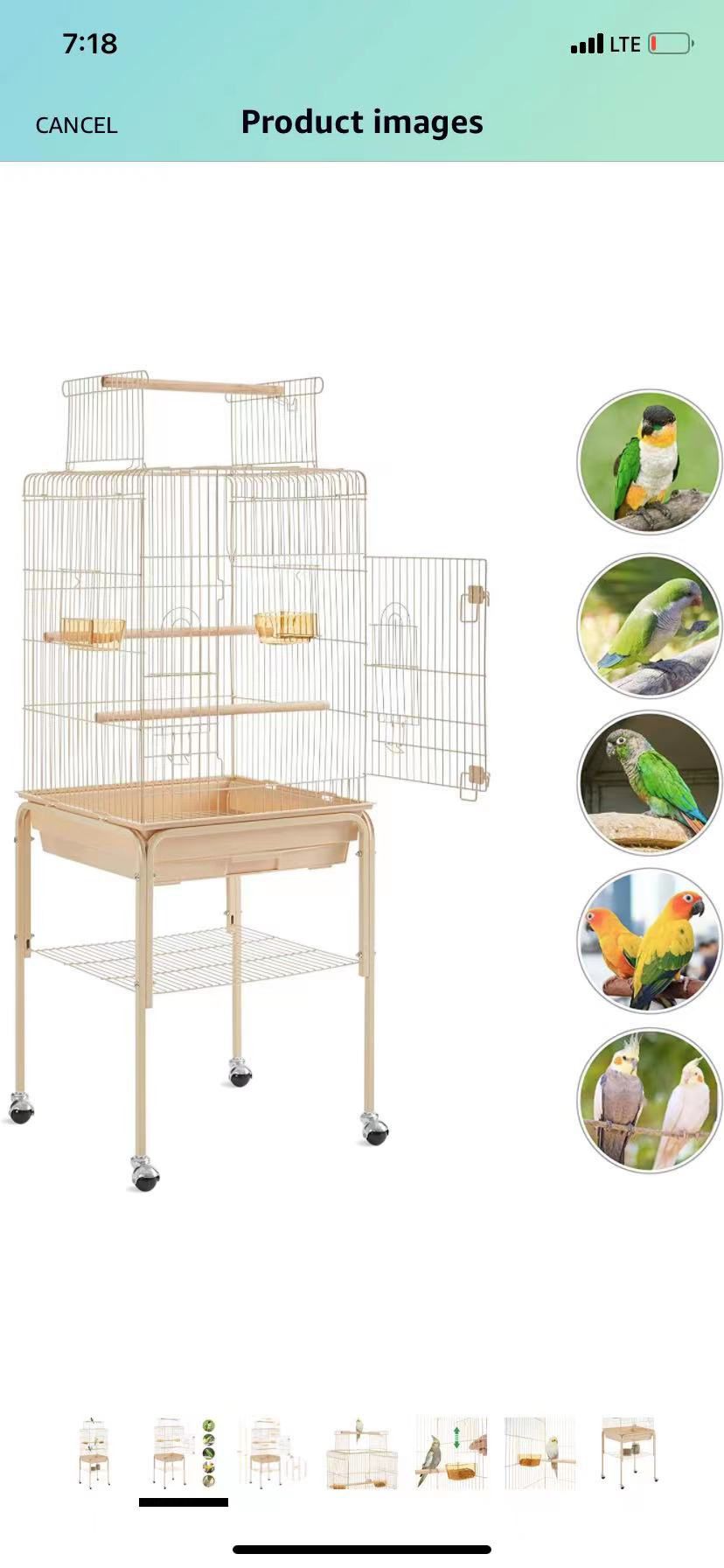 53.5inch Height Play Top Bird Cage Iron Parrot Parakeet Cage for Small Birds Lovebirds Cockatiel Canary Quaker with Rolling Stand