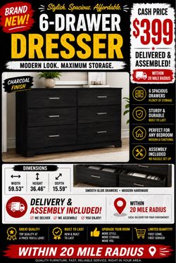 6-Drawer Dresser Charcoal Finish