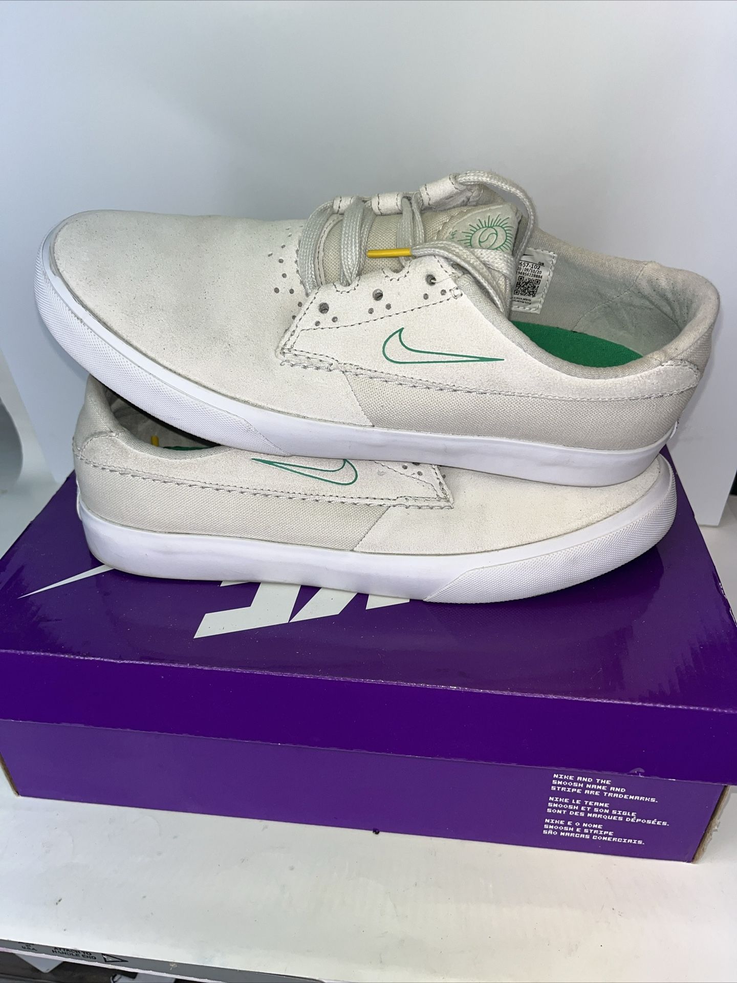 Nike SB Shane O Neill Skate White Lucky Green Sz 8 Skateboarding Shoes