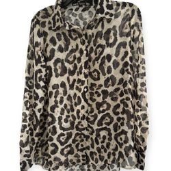 SHEIN LUNE Leopard Print Button Front Shirt Without Cami Top