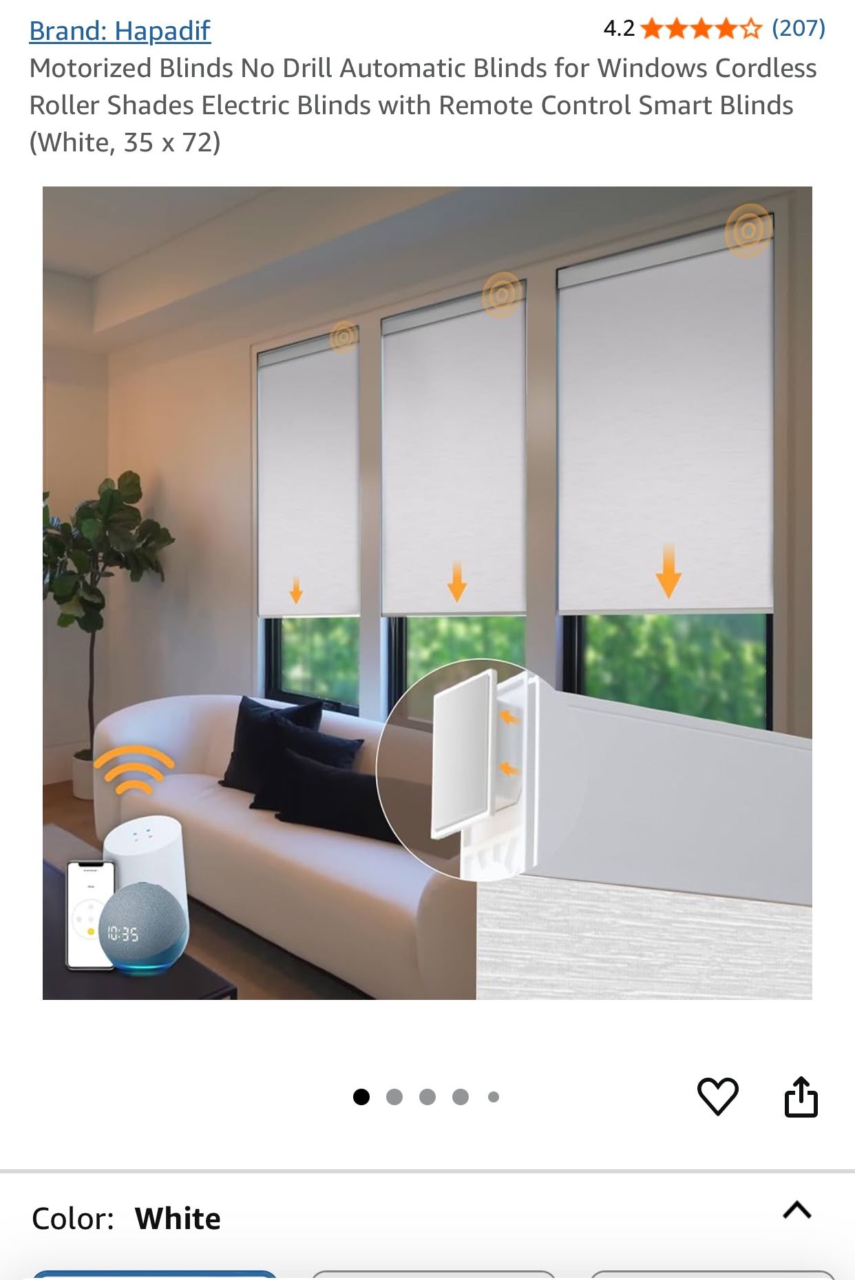 Electric Blinds with Remote Control Smart Blinds (White, 35 x 72)