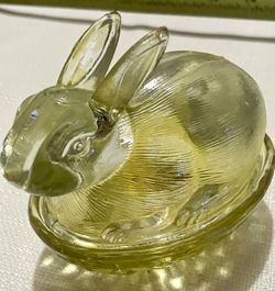 Vintage Yellow Bunny On Nest Trinket Box