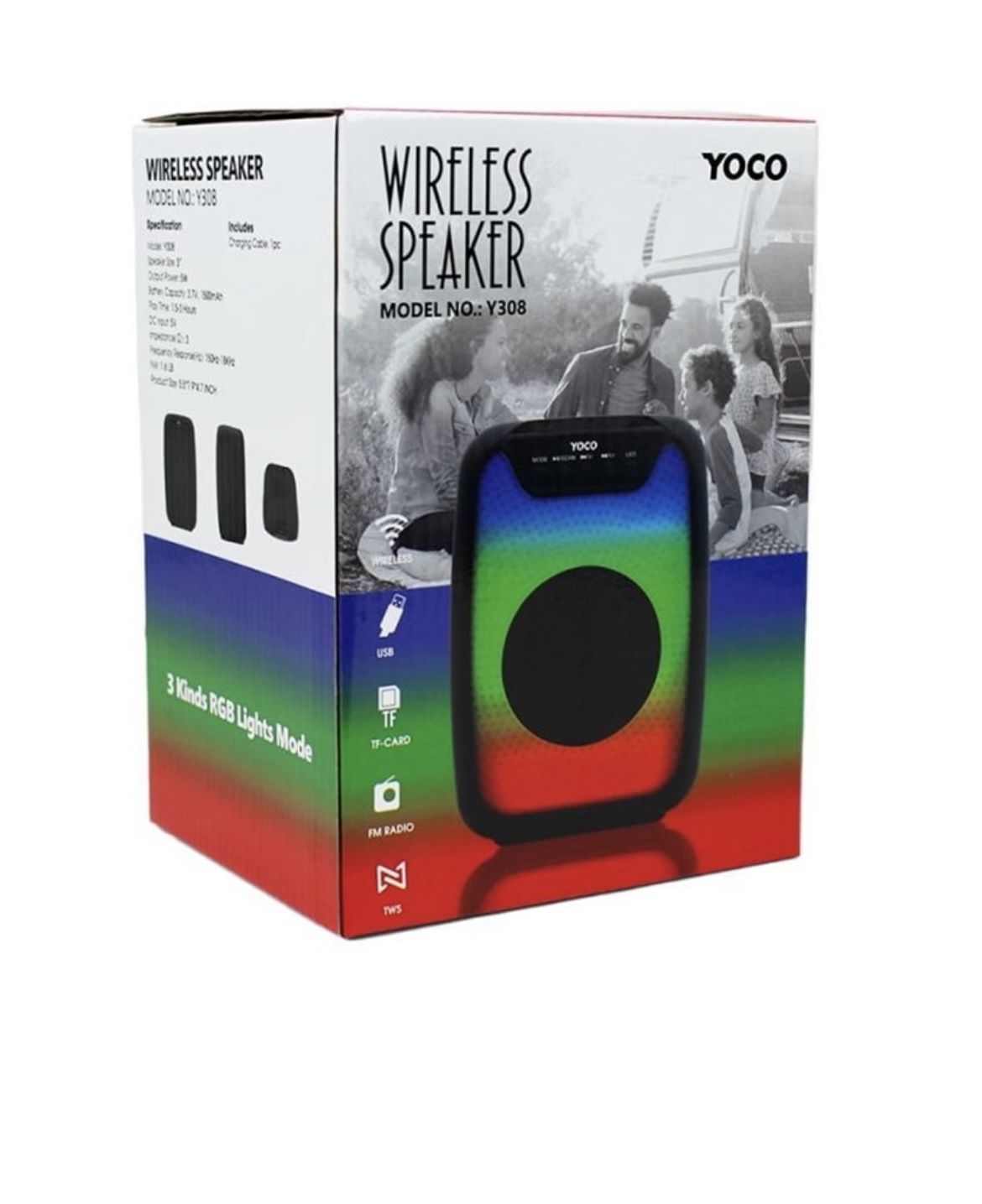 Yoco - Bluetooth Speaker with RGB Lighting, 5 Watts, Black