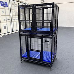(Brand New) $250 Stacking Dog Crate 37”x25”x64” Heavy-Duty Cage Folding Kennel w/ Plastic Tray (Set of 2) 