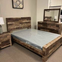 Derekson Bedroom Furniture Set Queen Size Bed, Dresser, Mirror, Nightstand ⭐$39 Down Payment with Financing ⭐ 90 Days same as cash