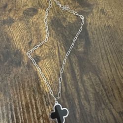 New Macys Silver Clover Black Necklace
