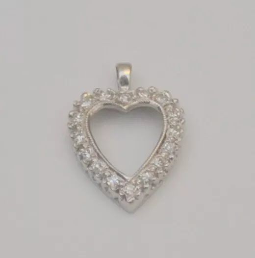 White gold diamond charm pendant 14k open heart