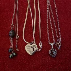 3 18”-20” Sterling Silver Necklaces With Genuine Pearls, A Great Mom Heart Pendant, A Child Of GOD Heart Pendant 